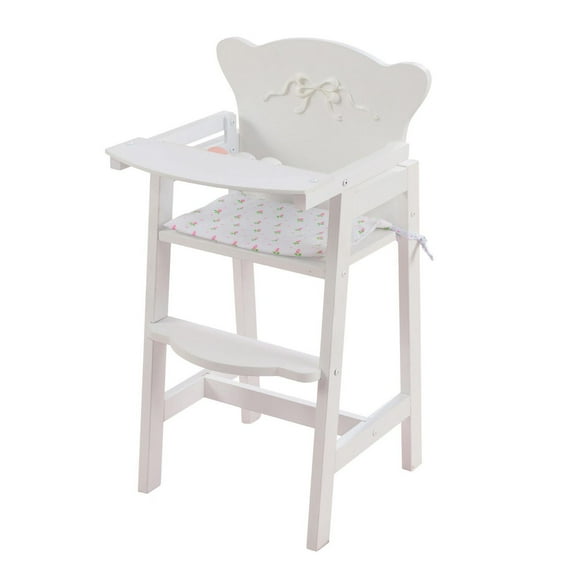 KidKraft Chaise haute pour poupée en bois Lil’ Doll Tiffany Bow à bords festonnés avec coussin de siège - Blanc