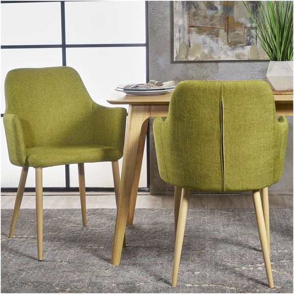 Green Fabric Dining Chairs Set of 2, Modern Upholstered Side Chairs with Wood Finish Metal Legs for Kitchen Dining Room