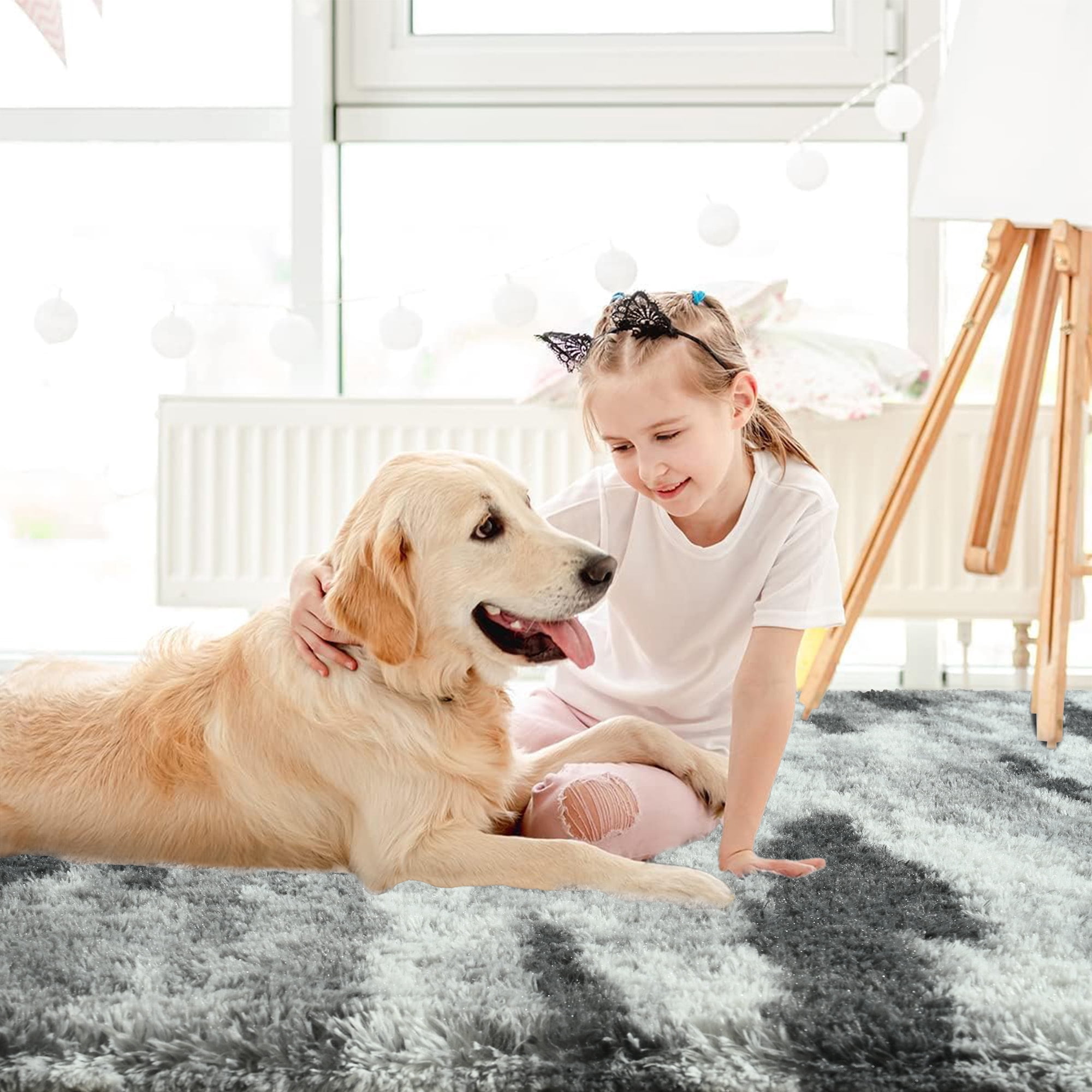 Arogan 4x6 Feet Area Rugs for Living Room Bedroom, Grey Soft Fluffy Shaggy Bedside Carpet, Machine Washable Indoor Floor Rug for Kids Home Decor Aesthetic