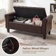 thumbnail image 6 of AVAWING Upgraded Armed Storage Bench, Leather Upholstered Ottoman for Living Room & Bedroom, Brown, 6 of 10