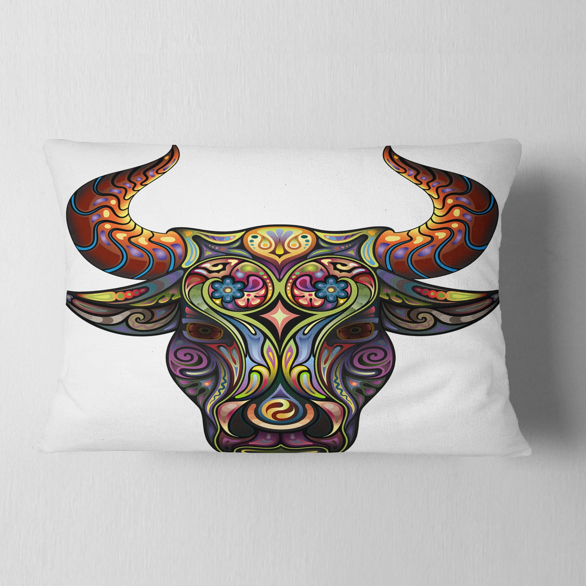 Designart Ornamental Bull - Animal Throw Pillow - 12x20