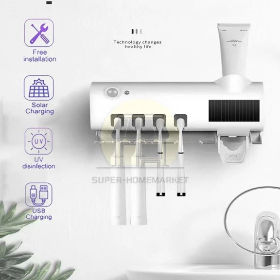 Toothbrush Holder Uv Light Sterilizer Cleaner And Automatic Toothpaste Dispenser