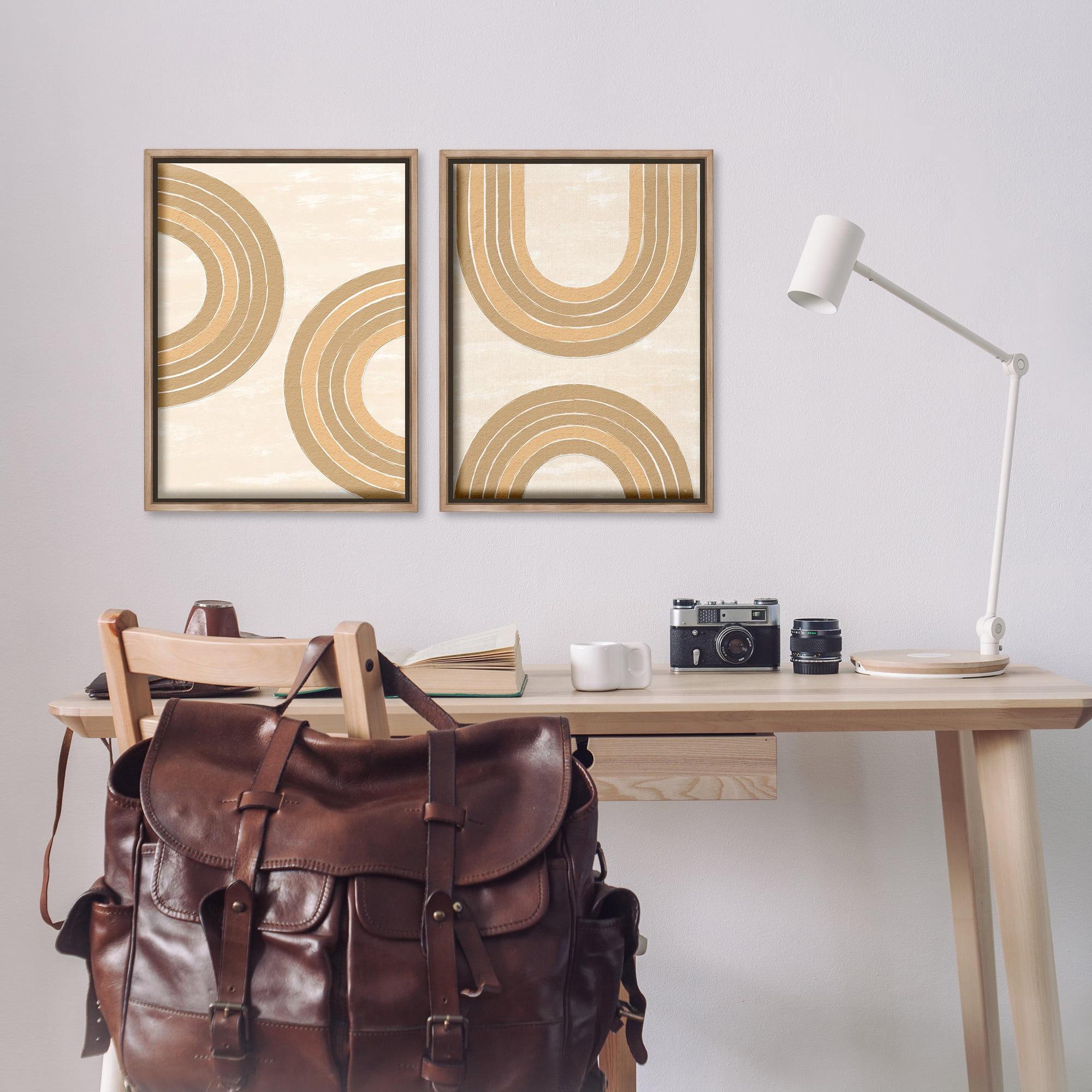 Stupell Industries Neutral Beige Rainbows Abstract Painting Brown Floater Framed Canvas Art Print Wall Art, 17 x 25, Set of 2