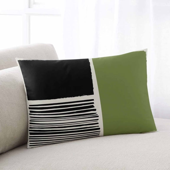 Sage Green Black Throw Pillow Covers, Farmhouse Striped Modern Abstract Art Soft Breathable Pillow Cases with Invisible Zipper, Queen Size Pillowcases for Couch Bed Sofa Chair 20x30 Inches