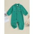 thumbnail image 2 of Bslissey Infant Baby Girls Boys Casual Footless Jumpsuit Solid Color Long Sleeve Lapel Button Full Length Rompers 3M 6M 9M 12M 18M Newborn Spring Fall Daily Outfit, 2 of 8