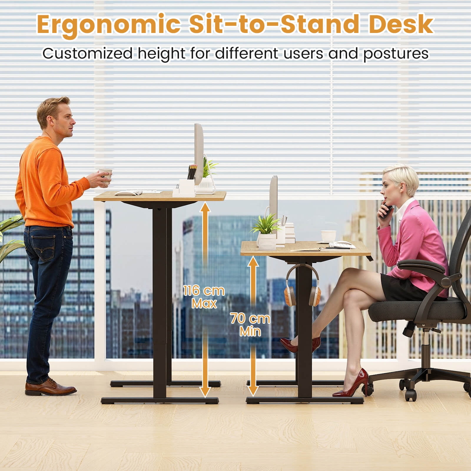 Costway Electric Standing Desk Frame with LED Display Memory Positions for 40”-48” Desktop Black