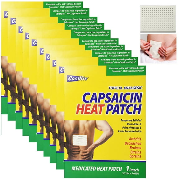 10 Pc Coralite Capsaicin Heat Patch Hot Pads Pain Relief Therapy Press Pack Wrap