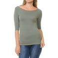 thumbnail image 5 of SSOULM Women's 1/2 Sleeve Silky Stretchy Crewneck Slim Fit T-Shirt Top with Plus Size, 5 of 5