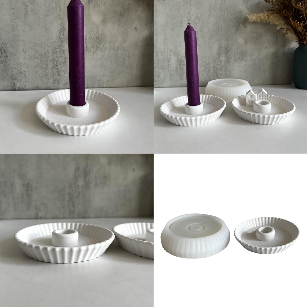 Aurgiarme Candlestick Mold Silicone Candle Holder Mould Striped Plate Shaped Candle Stand Moulds Gypsum Home Ornaments Mould