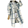 thumbnail image 2 of ZHAOCHENG Abrigo largo de mezcla de lana a cuadros para mujer, chaquetas tipo chaquetón, camisas casuales de franela con botones y manga larga para novio, 2 of 5