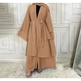 thumbnail image 5 of IBTOM CASTLE Muslim Chiffon Abaya for Women Open Front Cardigan Modest Dress with Hijab Scarf Middle East Arabian Robe Islamic Long Dress L Khaki, 5 of 8