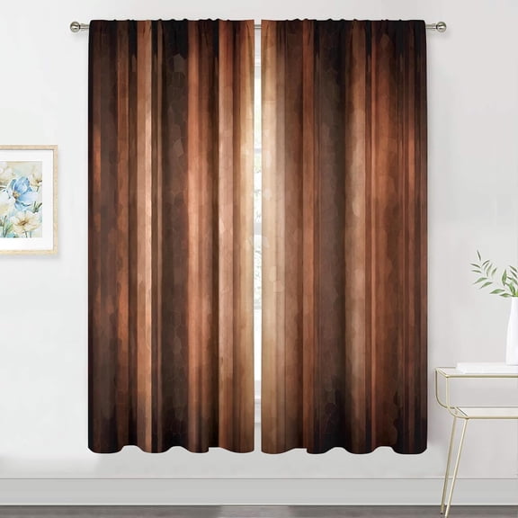 Brown Curtains 42Wx63H Inch Rod Pocket Rustic Burnt Orange Bedroom Decor Vintage Copper Farmhouse Bronze Country Tan Earth Wooden Simple Printed Living Room Window Treatment Fabric 2 Panel