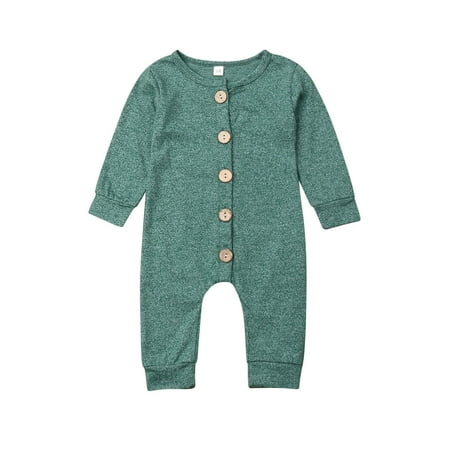 

Gueuusu Newborn Toddles Plain Single Breasted Romper for 0-24 Months