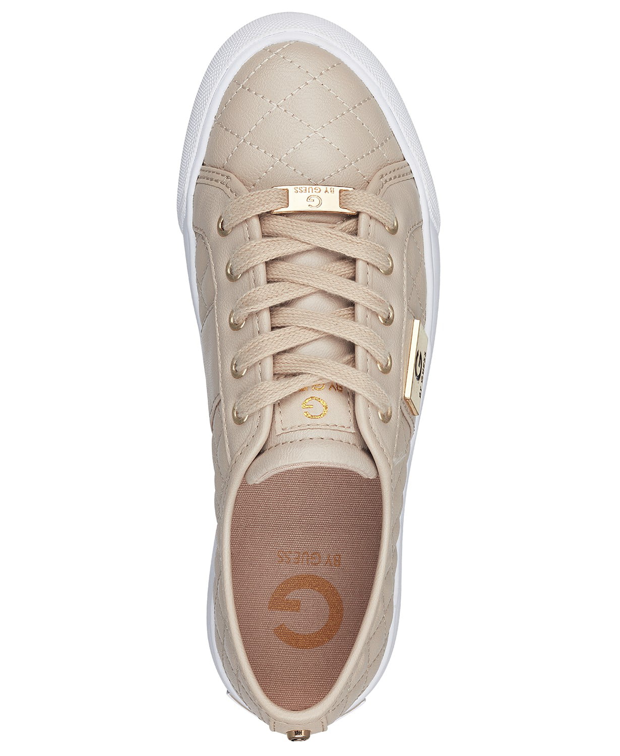 G by Guess Women's Lace Up Leather Quilted Pattern Sneakers Shoes Light Natural 