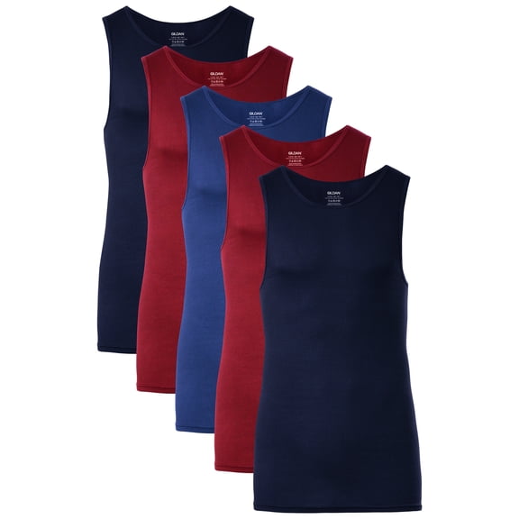 Gildan Men's A-Shirt Tanks, Multipack, Style G1104, Navy/Cardinal Red/Metro Blue (5-pack), Small