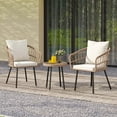 thumbnail image 3 of Dextrus 3-Piece Wicker Patio Conversation Bistro Set, Outdoor Patio Furniture Set w/Glass Top Table & Cushions for Garden Balcony Backyard Poolside, Beige, 3 of 10