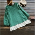 thumbnail image 2 of Elainilye Fashion Tops for Women Plus Size Oversized Linen Round Neck Solid Ruffled Hem Casual Top,Green, 2 of 6