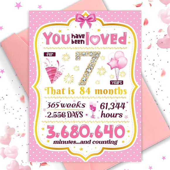 Tarjeta de cumpleaños TSVATE para niña de 7 años, color rosa
