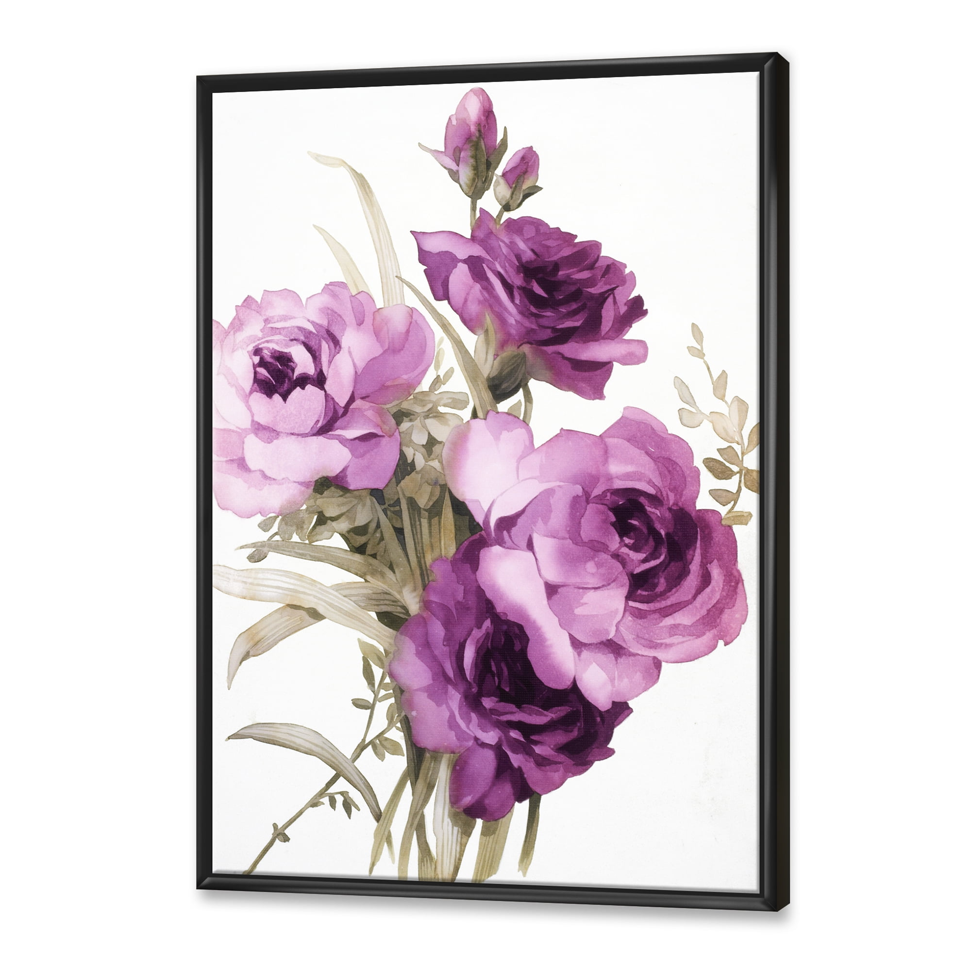 Designart 'Bouquet of Dark Pink Roses' Traditional Framed Canvas Wall Art Print