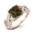 thumbnail image 2 of 1.86 Ctw Cushion Smoky Quartz 925 Sterling Silver Rose Vermeil Twisted Shank Mother's Day Gift Ring, 2 of 3