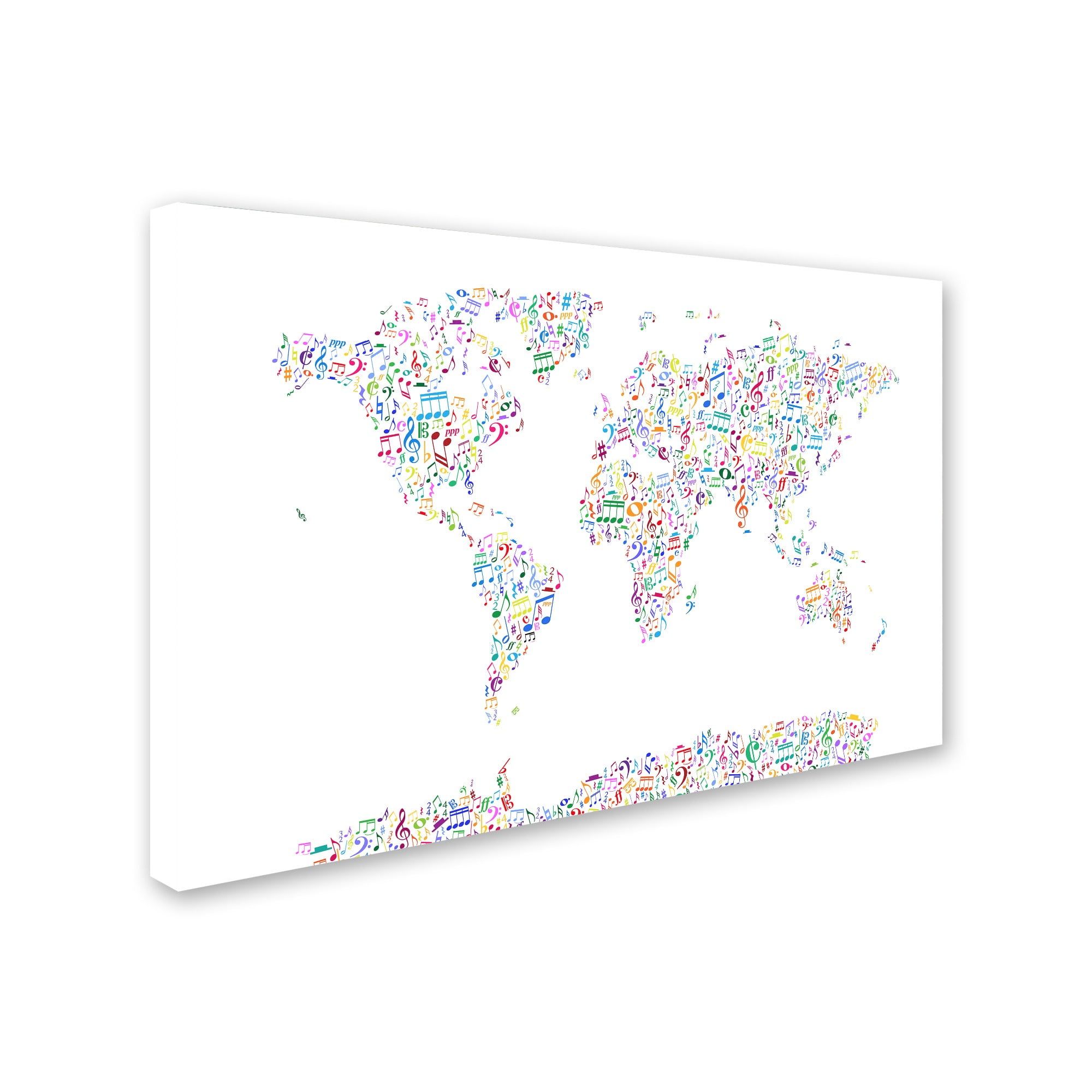 Trademark Fine Art "Music Notes Map of the World" Canvas Art by Michael Tompsett
