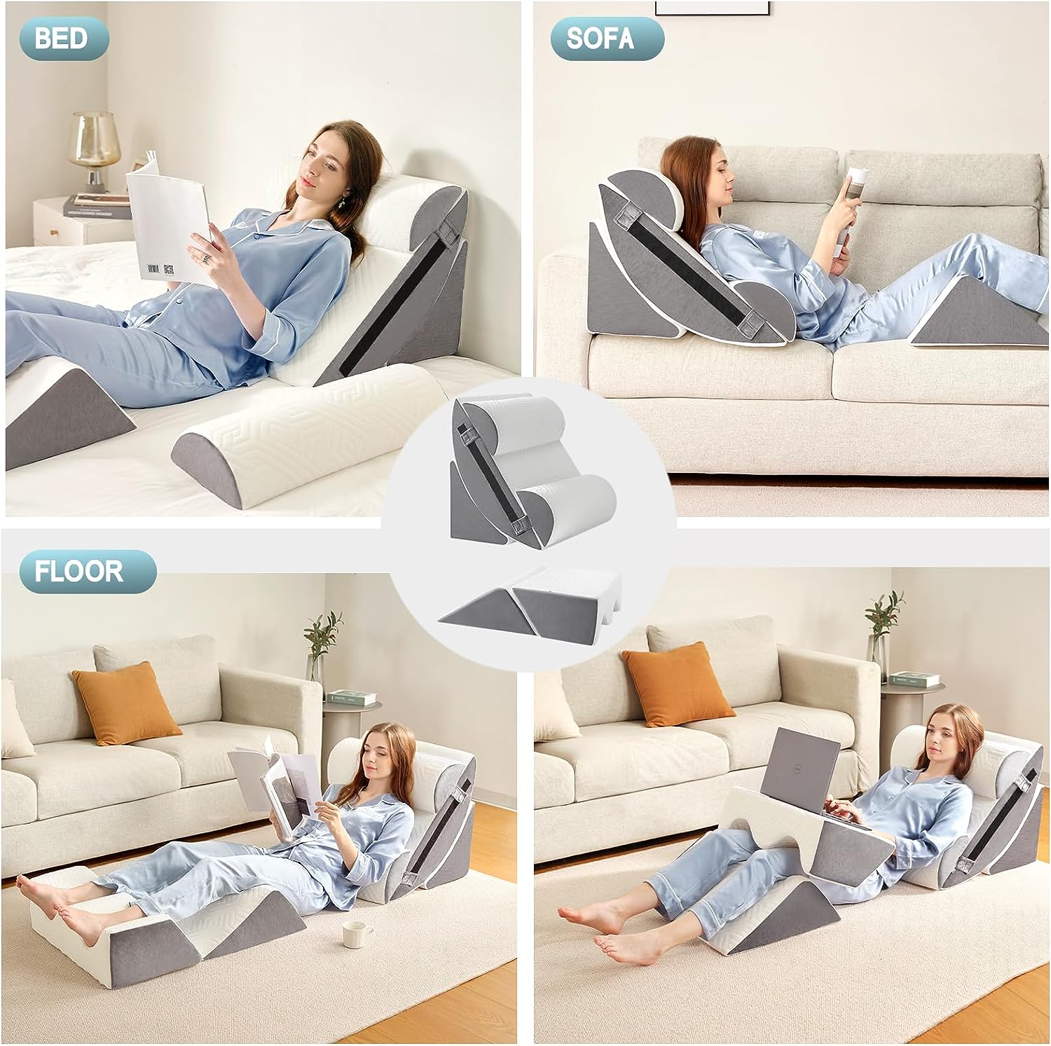 6pcs Orthopedic Bed Wedge Pillow Set for Sleeping, Post Surgery Foam for Body, Back and Leg Pain Relief Comfortable & Adjustable Support Pillows-Anti Snoring, Heartburn