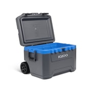 Igloo 52 QT Overland Ice Chest Cooler with Wheels, Gray and Blue