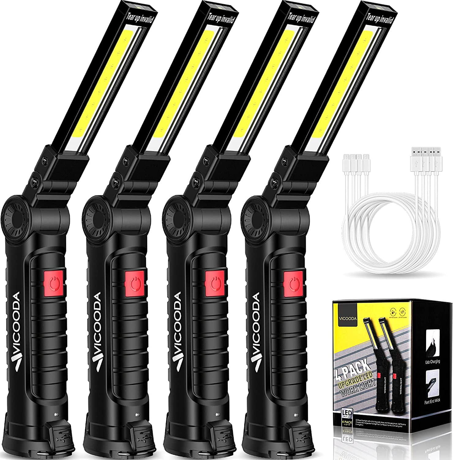 4 Pack LED Work Light,Rechargeable Magnetic Base Light for Reading,Camping,Garage,Car Engines Repair and All Tight Spots - Walmart.com