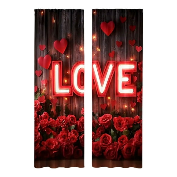 Leojiow Valentine'S Day Red Rose Curtains Curtains Red Rose Petals Living Room Bedroom Curtains 70X100Cm Red1