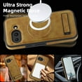 thumbnail image 3 of Dteck Magnetic Case for Google Pixel 9A, Compatible with MagSafe, PU Leather TPU Bumper Shockproof Protective Cover with Kickstand,Brown, 3 of 5