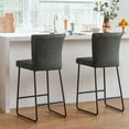 thumbnail image 6 of Grey Modern Faux Leather Bar Stools Set of 4, 27 Inch Upholstered Counter Height Bar Stool, Counter Stools with Classic Vertical Stripe Backrest, 6 of 11