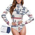 thumbnail image 3 of Theme Anchors Women's Mock Turtle Neck Long Sleeve Tops Bodysuit Jumpsuit One Piece Leotards Shirt, 3 of 8