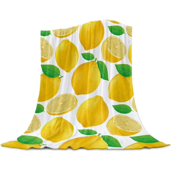 Soft Blanket Plush Warm Flannel Sofa Couch Chair Throw Blanket 50x60 inch Luxury Fluffy Lightweight Blankets for Bedroom Living Room Decor, Summer Fruit Theme Lemon