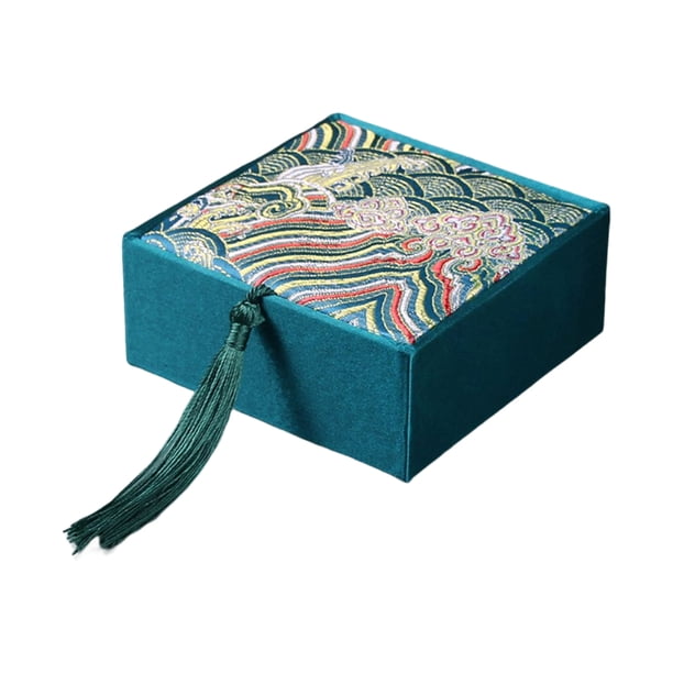 Qarigey Caja de regalo de tela de joyería con borlas cuadradas de estilo chino, cajas para hombres, de embalaje, exhibición de Ropa, zapatos y accesorios Miscelánea Verde 10*10*4cm