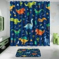 thumbnail image 5 of Poedist 4Pcs Kid Shower Curtain Set, Bathroom Sets with Shower Curtain and Rugs, with Non-Slip Rugs,Toilet Lid Cover,Bath Mat and 12 Hooks,71 x 71 Inch, Dark Blue Dinosaur Kid's Set, 5 of 6