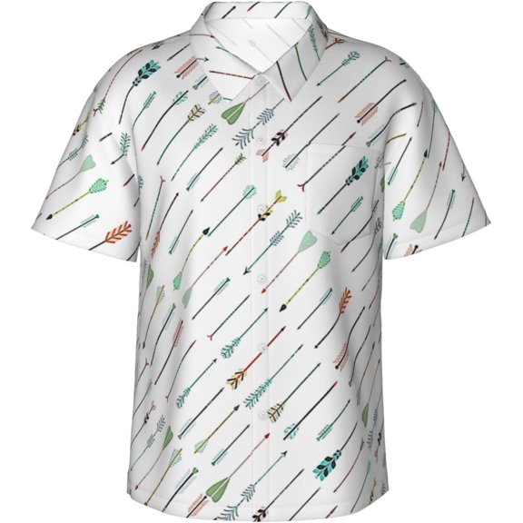 Ethnic Tribe Arrows Mens Hawaiian Shirt Short Sleeve Casual Button Up Tropical Summer Beach Shirt