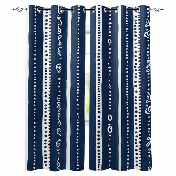 Navy Blue Boho Blackout Curtains 96 Inches Long, Geometric Vertical Stripes Modern Art Thermal Insulated Black Out Curtains, Darkening Window Curtain Drapes for Bedroom Living Room 52"x96" 2 Panels