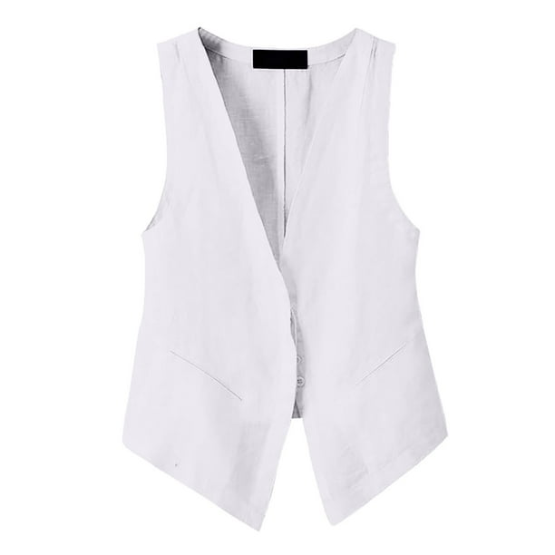 Camisetas sin mangas de lino para mujer: chaqueta asimétrica sin mangas con botones, corte regular informal para primavera/verano/otoño