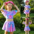thumbnail image 2 of Gunia Girl Swimsuits Summer Child Tie Dye Prints Ruffles 3 Piece Swimwear Bikini Hat Set Beachwear Poolside Seaside,5-6 Years, 2 of 9