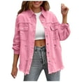thumbnail image 2 of Pincandy Womens Oversized Ripped Denim Jacket Frayed Hem Button Front Boyfriend Jean Coat Western Shacket with Pockets, 2 of 6
