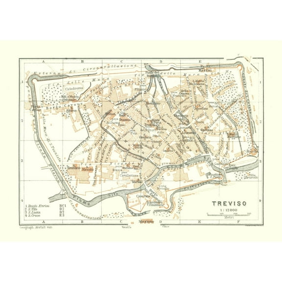 Historic Map - Treviso Italy - Bertarelli 1914 - 32.24 x 23 - Vintage Wall Art