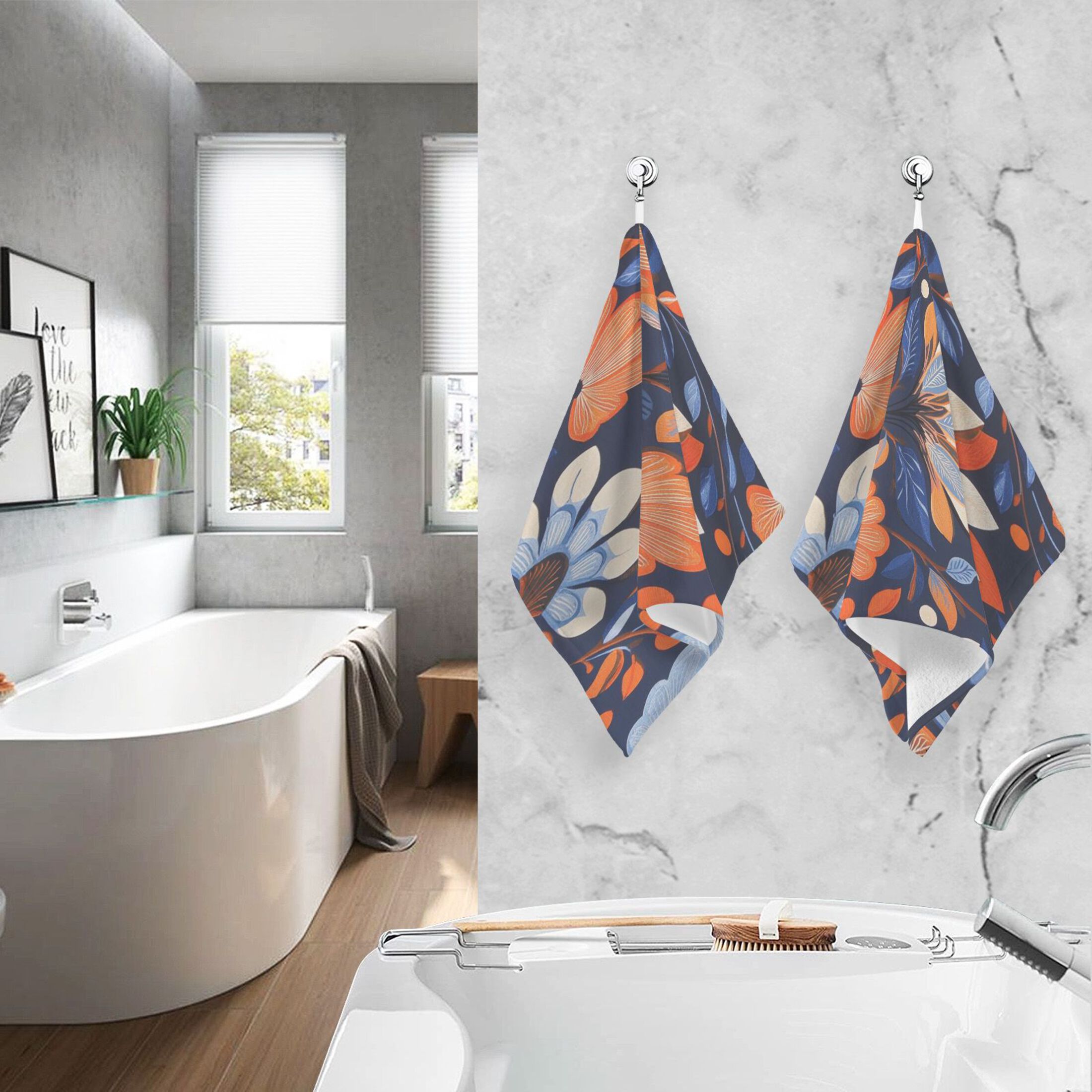 Cotton Towel Two-Piece 16x28 Inch One Sizex2 Face Towel Set Towel Set Cotton Hand Bath Towel Bathroom Beach Beautiful Orange Lotus