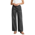 thumbnail image 6 of Womens Fashion Straight Leg Jeans Button Zipper with Pockets Solid Color Denim Pants Casual Loose Long Trousers S-2XL Black, 6 of 8