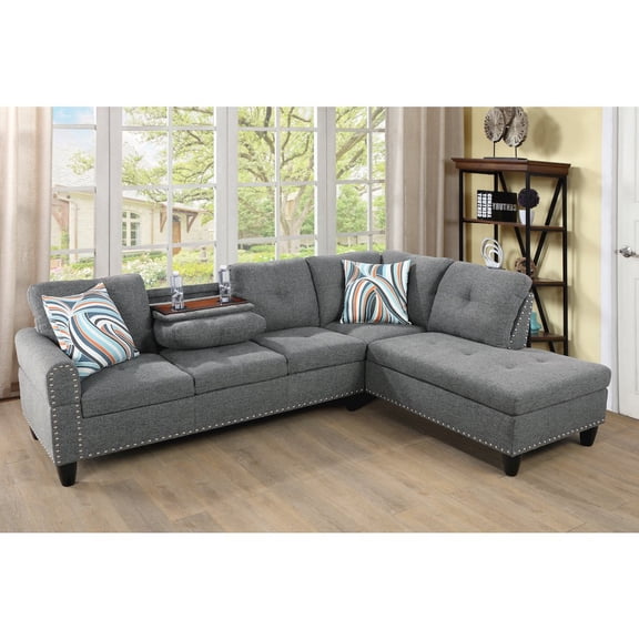 FUOROLA Sectional Sofa Set For Living Room In Right Facing Gray Color