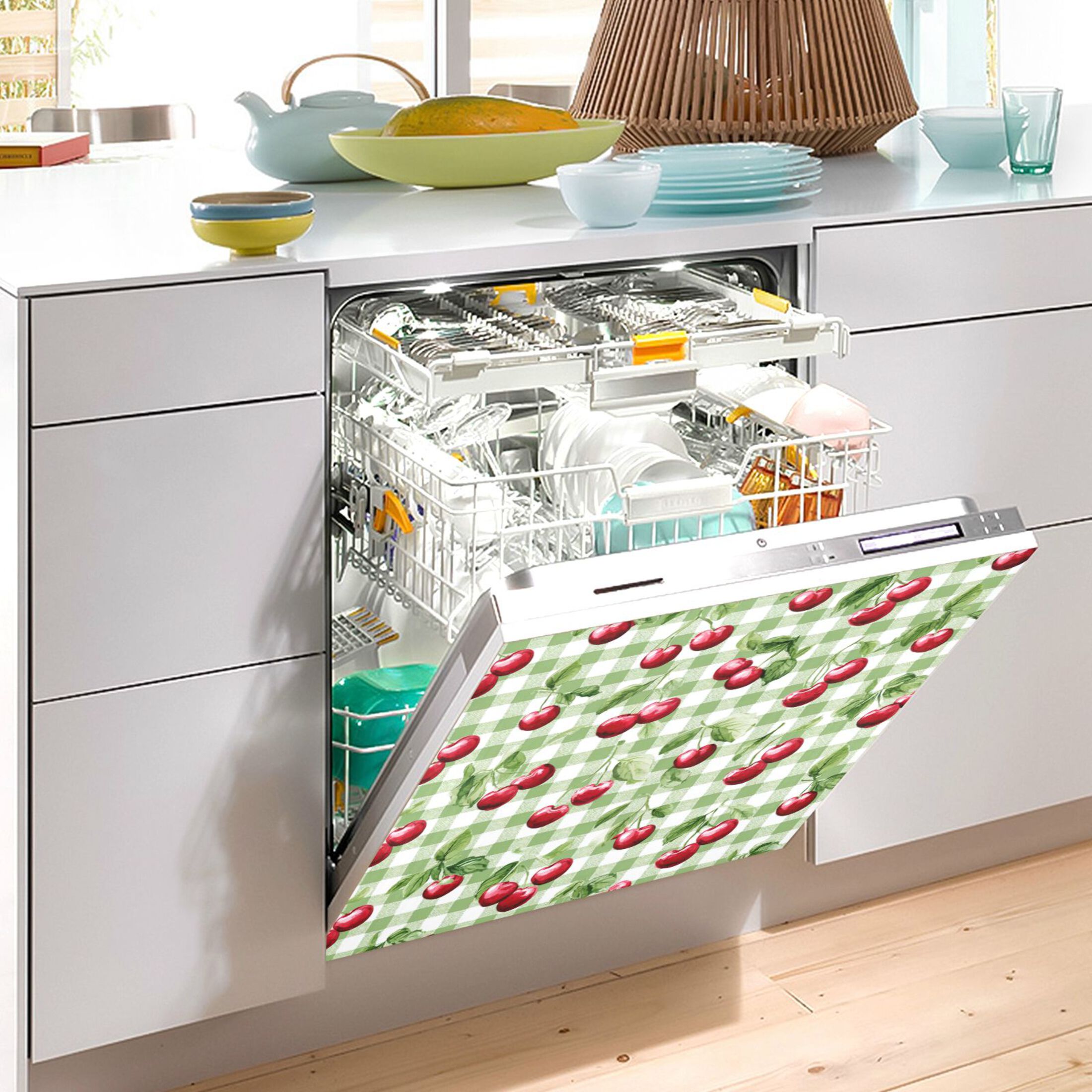 Dishwasher Magnetic Refrigerator Magnet Cover Sticker Home Decorative 23"x26" Pale Green Cherry Painting