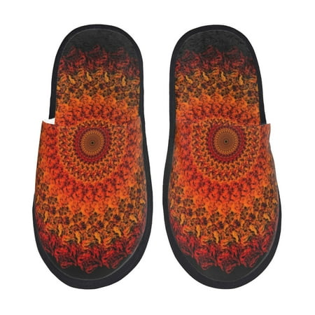

Honeii Mandala Print Furry Slippers Bedroom Slippers for Women and Men Fuzzy Plush Comfy Faux Fur Lined Slide Shoes -Medium