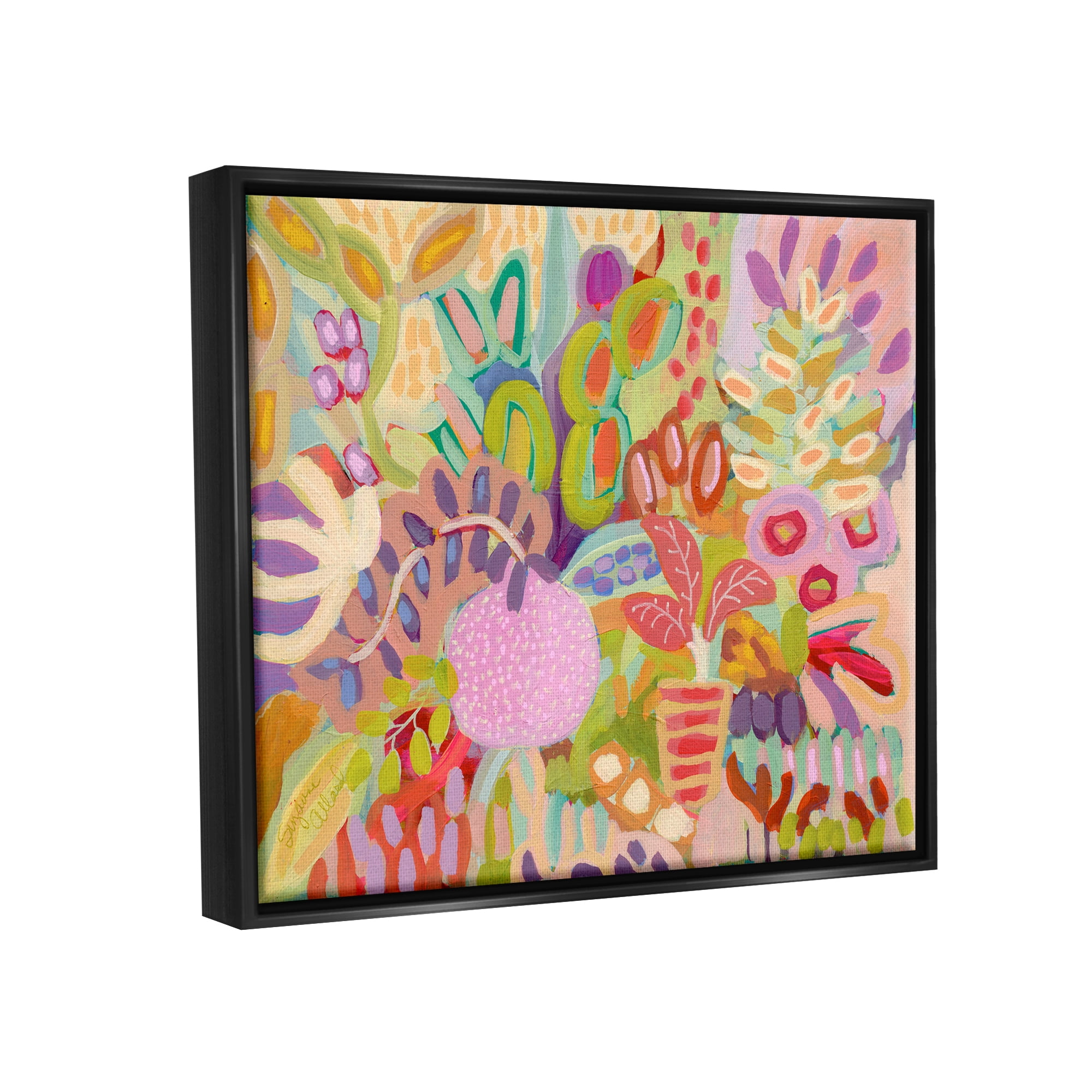 Stupell Industries Vivid Abstract Botanical Plants Botanical & Floral Painting Black Floater Framed Art Print Wall Art