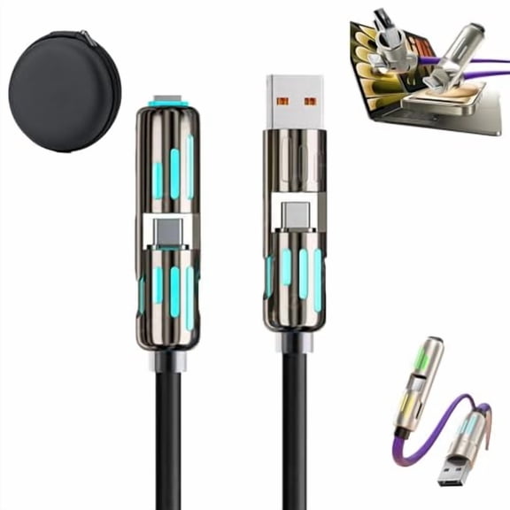 Open Box Pursuit 4-in-1 240w Superfast 4ft Charging Cables Dodorado/Glowflip - Black
