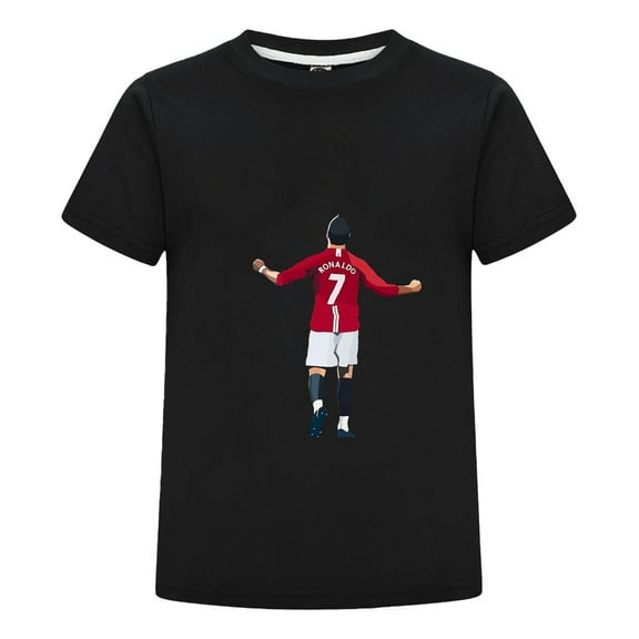 Football Fan Youth Black T-Shirt | CR7 Cristiano Ronaldo Top for Kids | Boys Girls Soccer Tee | Gift for Young Fans