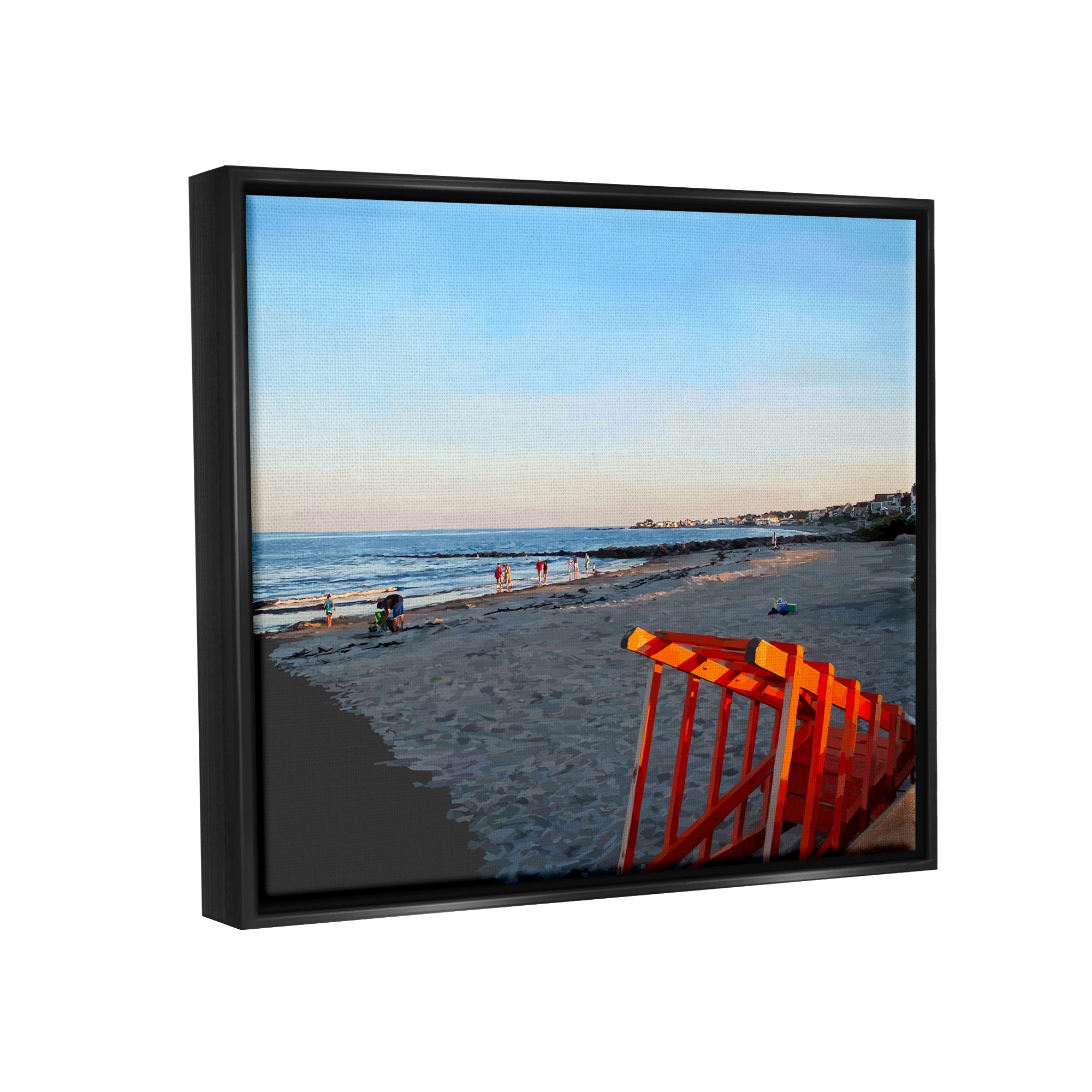 Stupell Beach Walkway People Lounging Landscape Painting Black Floater Framed Art Print Wall Art